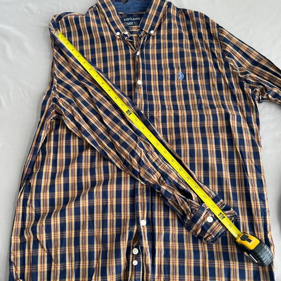 US Polo Button Down Long Sleeve Shirt Larg Blue Brown Plaid Collar Pocket Cotton - Picture 9 of 10